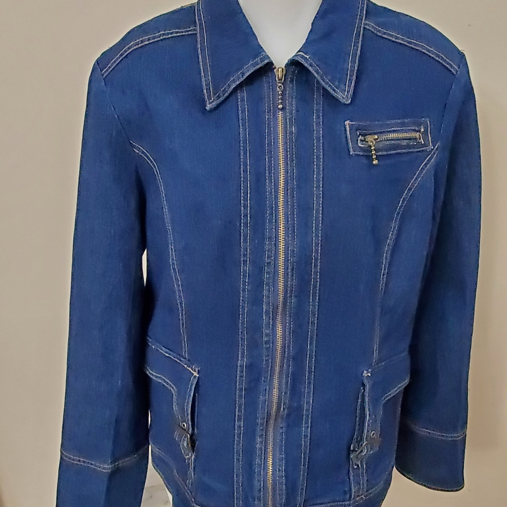 Zipper A Bit Sticky - Crystal Jean Jacket sz 12 - Picture 9 of 12